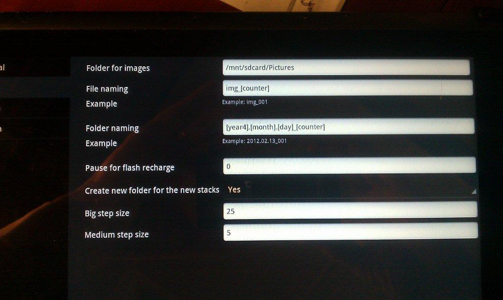 Helicon Snapshot of Folder Setting